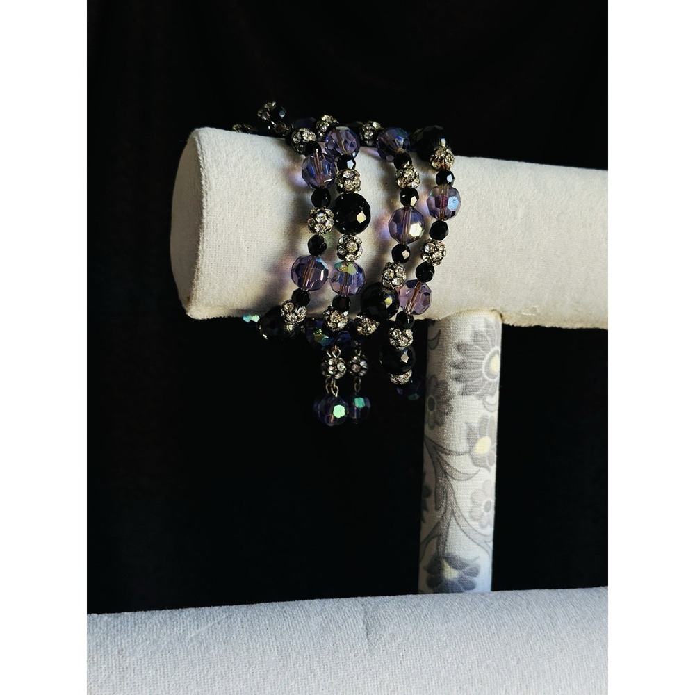 Iridescent Bracelet Purple & Black MultiBeads & Dangles Memory Wire for Any Size - Picture 7 of 16